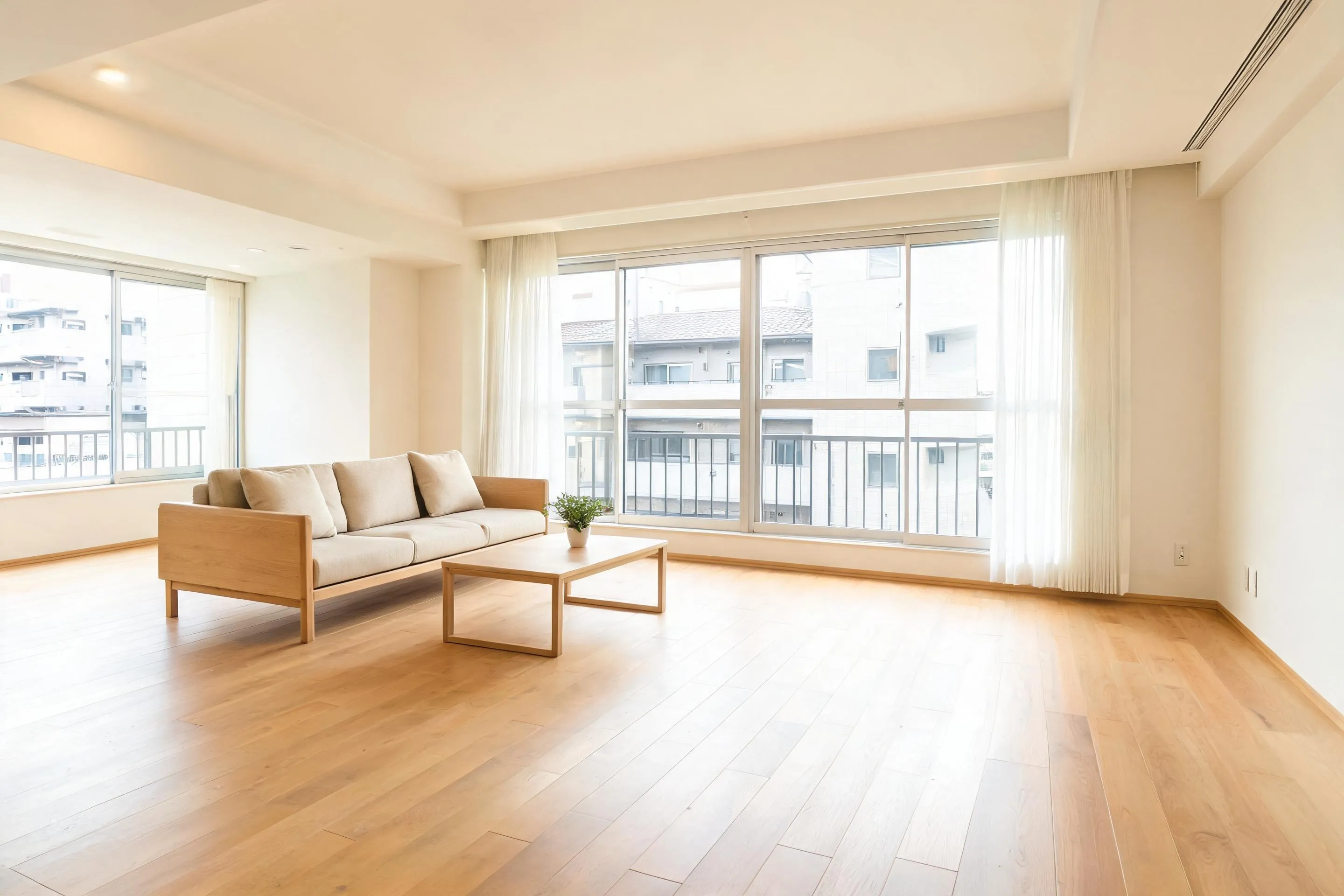 おしゃれにリノベーションされた団地の部屋、広々としたリビング空間